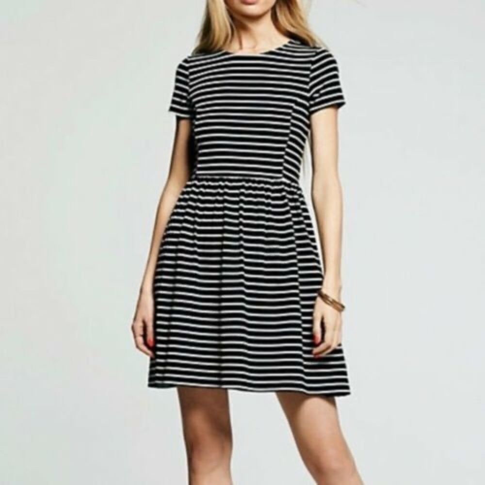Peter Son X Design Nation Black/White Striped Crew Neck Flare Dress Sz XS